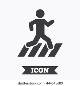 Crosswalk icon. Crossing street sign. Graphic design element. Flat crosswalk symbol on white background. Vector
