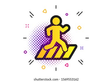 Crosswalk icon. Halftone dots pattern. Crossing street sign. Classic flat crosswalk icon. Vector
