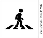 Crosswalk icon. Pedestrian crossing vector icon illustration isolated on black and white background.