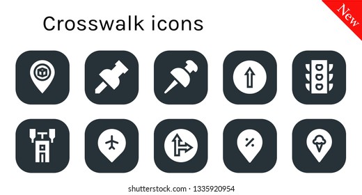 crosswalk icon set. 10 filled crosswalk icons.  Simple modern icons about  - Pin, Traffic signal, Traffic light, Semaphore