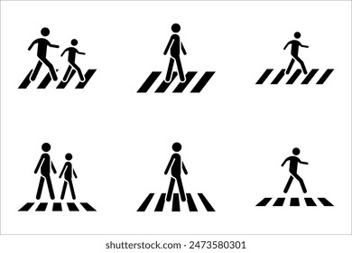 Crosswalk icon set. Pedestrian crossing vector icon illustration isolated on white background