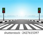 Crosswalk. Pedestrian Crossing Road. Zebra Crossing. Vector Illustration. 