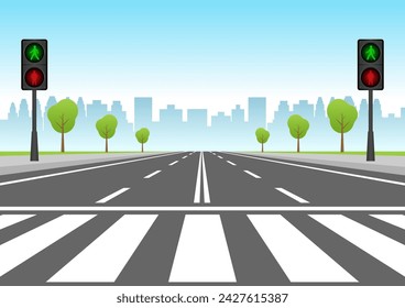 Crosswalk. Pedestrian Crossing Road. Zebra Crossing. Vector Illustration. 