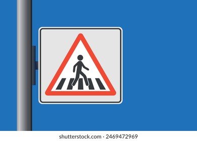 Crosswalk or Pedestrian crossing sign board on pole. blue sky in background. road traffic sign vector illustration.