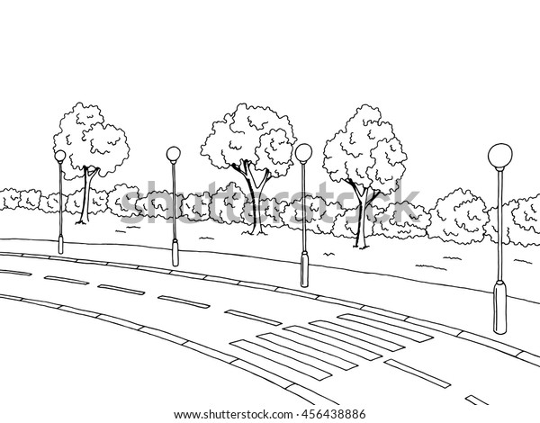 横断歩道の道路グラフィックアートの黒い白い横向きイラストベクター画像 のベクター画像素材 ロイヤリティフリー