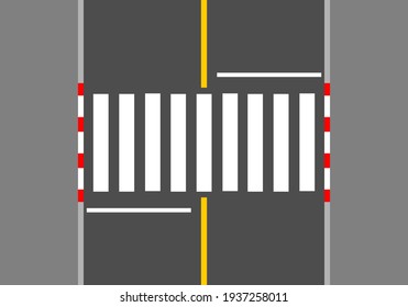 Crosswalk For Safety Walking Across The Road Top View Flat Vector.