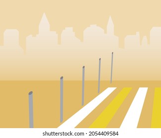 Crosswalk and sidewalk, copy space template. Flat vector stock illustration. Pedestrian crossing to urban. Safe roadway and nobody. Backdrop or background. Illustration with place for text
