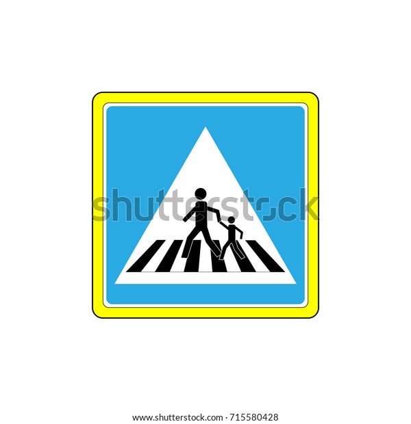 Crosswalk sign black in white triangle. Icon\
a pedestrian place for child near school. Symbol safety traffic\
human on road. Label for banner about crossing way. Design element.\
Vector illustration