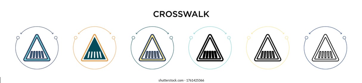 Crosswalk signal of triangular icon in filled, thin line, outline and stroke style. Vector illustration of two colored and black crosswalk signal of triangular vector icons designs can be used for 