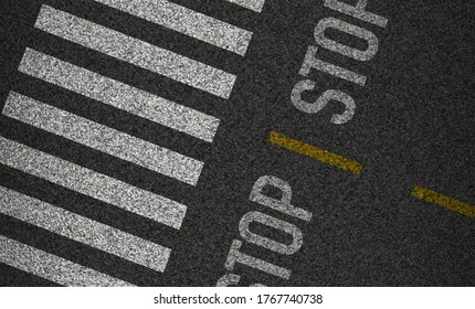 Crosswalk top view with textured asphalt vector illustration. Safety driving and movement 