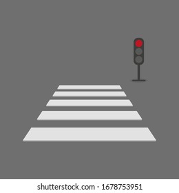 Crosswalk And Traffic Light With Red Light