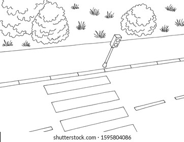 Crosswalk view from directly above top street road graphic black white landscape sketch illustration vector