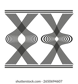 Crosswave icon design. Pulsing curve pattern. Dynamic X Vector. Symmetric wave crossing.