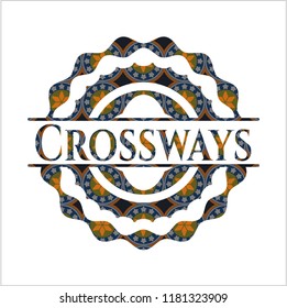 Crossways arabesque emblem. arabic decoration.