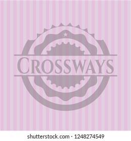 Crossways badge with pink background