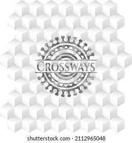 Insignia gris cruzada con fondo blanco cubo geométrico. 