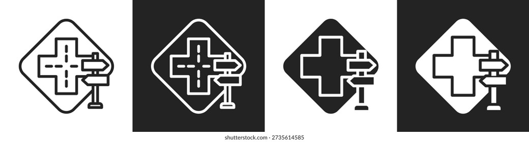Crossways Sign Line And Solid Icon In White And Black Background