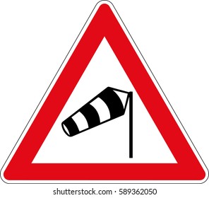 Crosswinds. Vector road sign Germany.