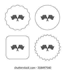 Crosswise racing flags icon. Finishing symbol. Flat circle, star and emblem buttons. Labels design. Vector