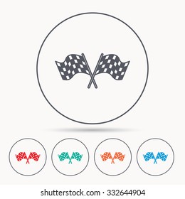 Crosswise racing flags icon. Finishing symbol. Linear circle icons.