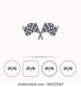 Crosswise racing flags icon. Finishing symbol. Linear circle, square and star buttons with icons.