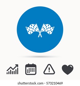 Crosswise racing flags icon. Finishing symbol. Calendar, attention sign and growth chart. Button with web icon. Vector