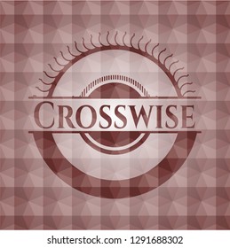 Crosswise red emblem with geometric background. Seamless.