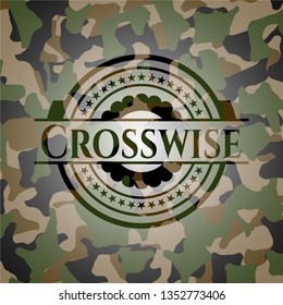 Crosswise written on a camo texture
