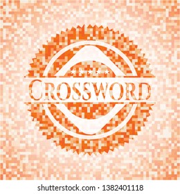 Crossword abstract emblem, orange mosaic background