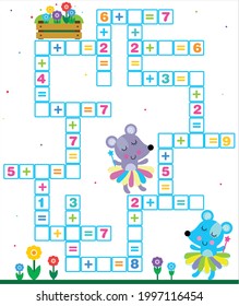 Crossword  for children solve examples with mouse