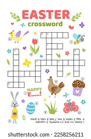 Crossword of Easter words.  English words. Educational puzzle game for kids. Flat, cartoon. Isolated vector illustration eps 10