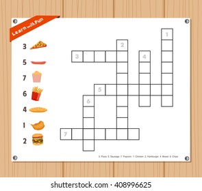 Crossword, education game for children about fast food