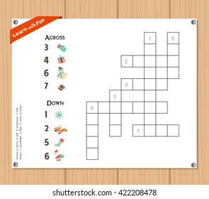 Crossword, education game for children about christmas