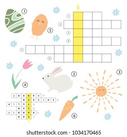 Crossword educational children game with answer. Learning Easter theme puzzle