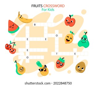 Crossword in english. Education child preschool, school game. Learning english language. Cartoon spelling puzzle. Test for kids Crossword book. Vector illustration.