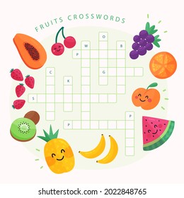 Crossword in english. Education child preschool, school game. Learning english language. Cartoon spelling puzzle. Test for kids Crossword book. Vector illustration.