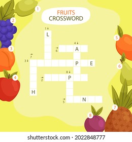 Crossword in english. Education child preschool, school game. Learning english language. Cartoon spelling puzzle. Test for kids Crossword book. Vector illustration.