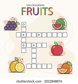 Crossword in english. Education child preschool, school game. Learning english language. Cartoon spelling puzzle. Test for kids Crossword book. Vector illustration.