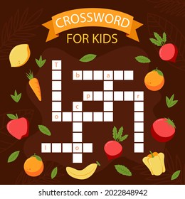 Crossword in english. Education child preschool, school game. Learning english language. Cartoon spelling puzzle. Test for kids Crossword book. Vector illustration.