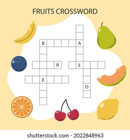 Crossword in english. Education child preschool, school game. Learning english language. Cartoon spelling puzzle. Test for kids Crossword book. Vector illustration.