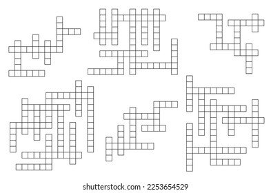 Crossword game grids. Vocabulary quiz or text game vector set. Word search riddle and letters search intellectual playing activity, crossword blank cross grid templates set