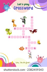 crossword game for pre-schoolers with interesting pictures