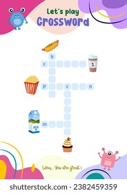 crossword game for pre-schoolers with interesting pictures