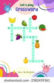 crossword game for pre-schoolers with interesting pictures