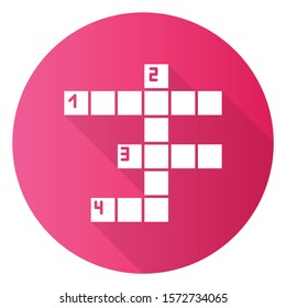 Crossword grid pink flat design long shadow glyph icon. Word puzzle. Quiz. Mental exercise. Challenge. Knowledge, intelligence test. Brain teaser. Problem solving. Vector silhouette illustration