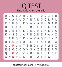 Crossword / IQ test - find 12 hidden words / worksheet