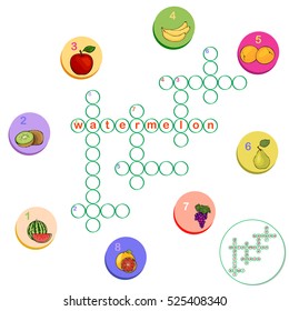 Crossword for learning English. Find the hidden fruits words by vertical or horizontal lines