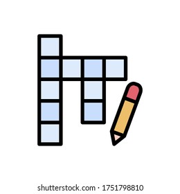 Crossword, pencil icon. Simple color with outline vector elements of free time icons for ui and ux, website or mobile application