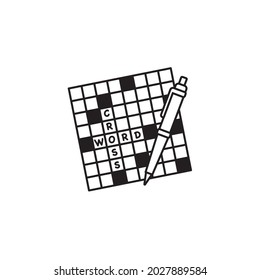 Crossword Puzzle And Ball-point Pen Vector Icon For Crossword Puzzle Day On December 21.