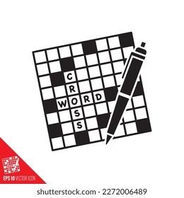 crossword puzzle and ball-point pen vector glyph icon 